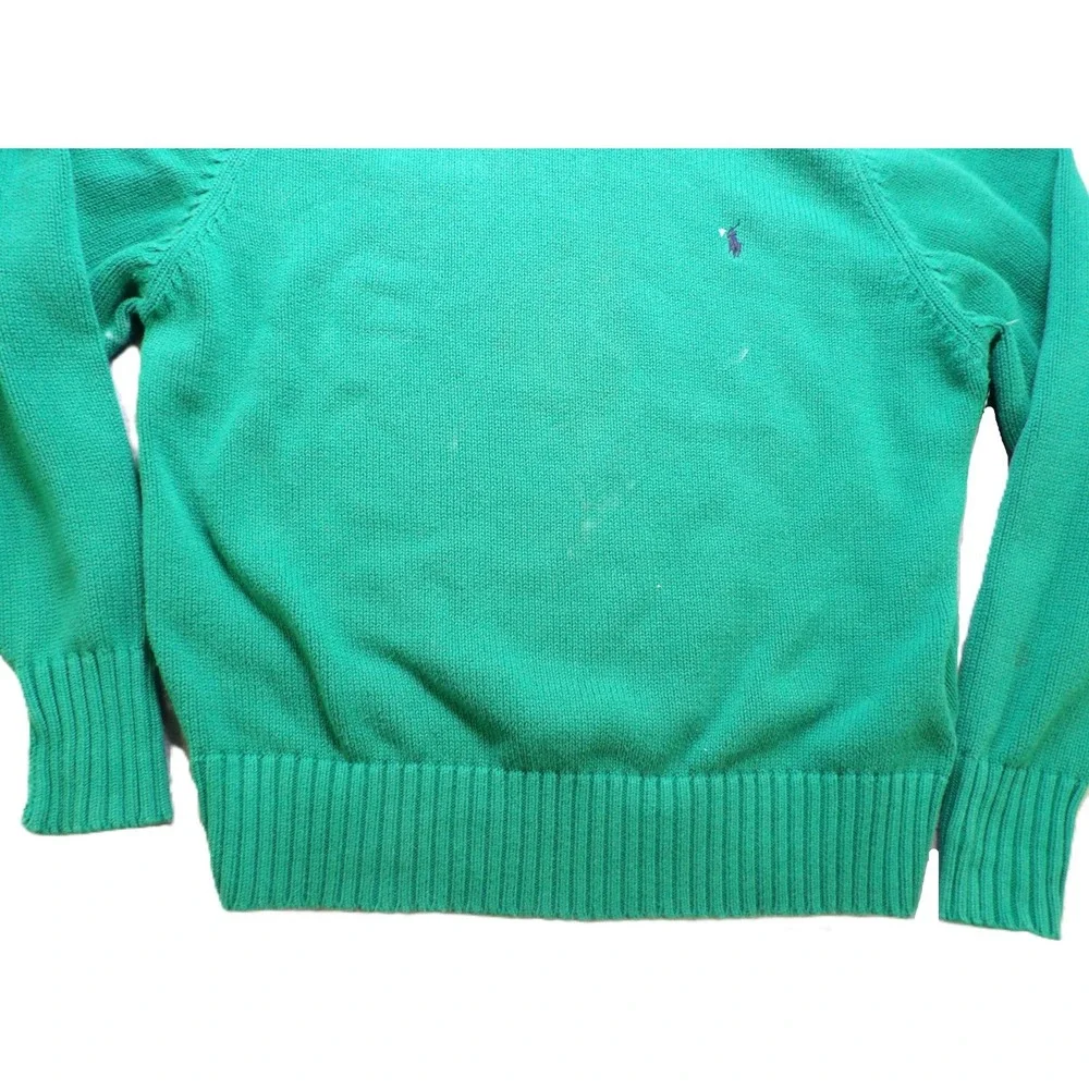 VTG Polo Ralph Lauren Crewneck Sweater Heavy Cotton Knit Men Large Green Pony 90